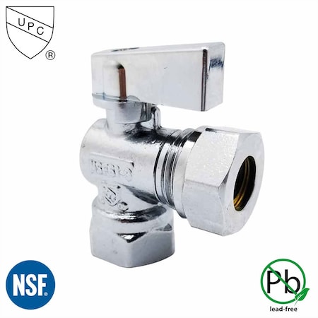 Thrifco Plumbing 1/2 Inch FIP x 1/2 Inch Slip Joint Quarter Turn Brass Angle Stop Valve 4406460